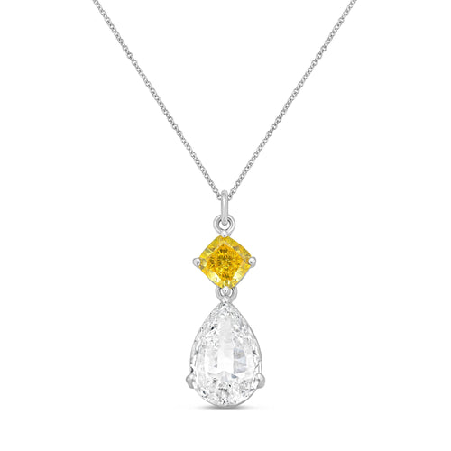 Lab-Grown Yellow & White Diamond Drop Pendant, 14k Gold