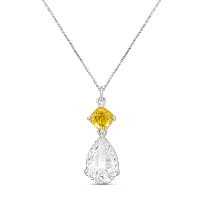 Lab-Grown Yellow & White Diamond Drop Pendant, 14k Gold