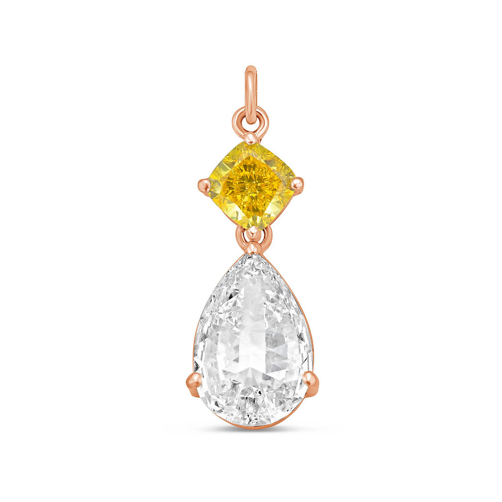 Lab-Grown Yellow & White Diamond Drop Pendant, 14k Gold