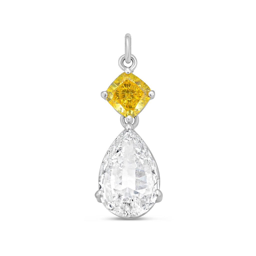 Lab-Grown Yellow & White Diamond Drop Pendant, 14k Gold