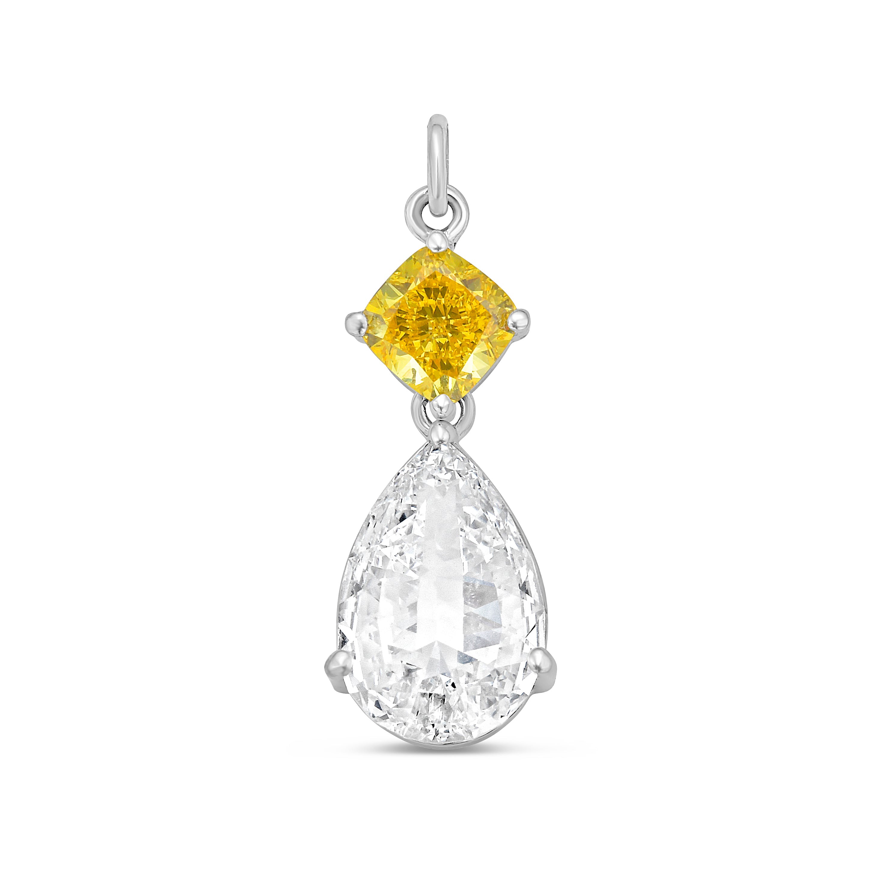 Lab-Grown Yellow & White Diamond Drop Pendant, 14k Gold