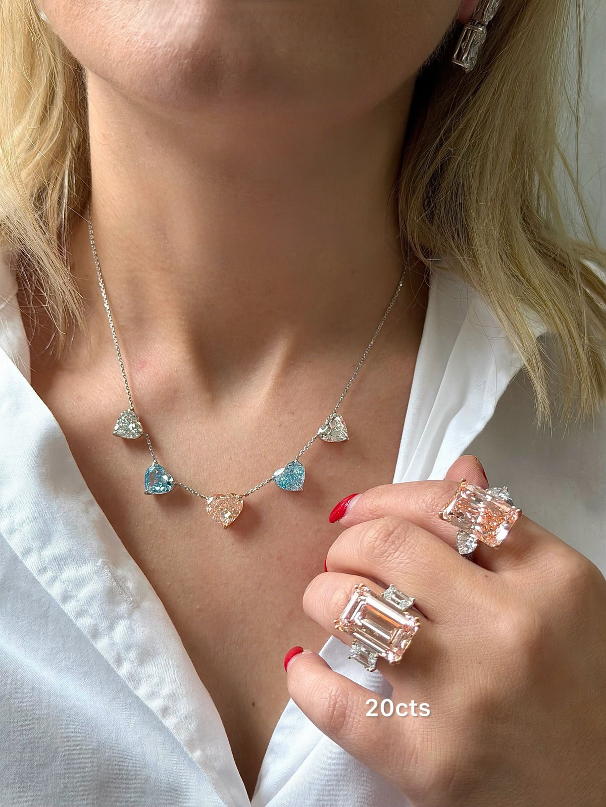 Lab-Grown Pink Emerald Cut Three Stone Ring