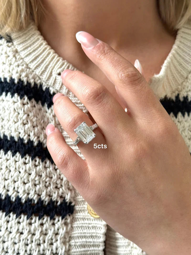 Lab-Grown Emerald-Cut Ring with Baguettes
