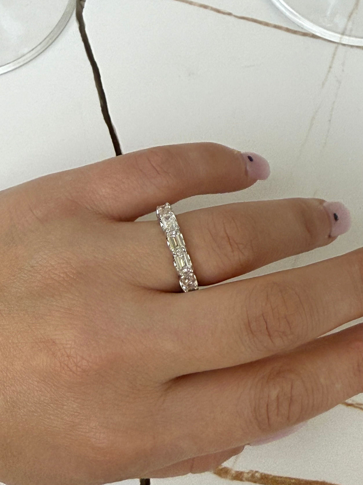 Lab Grown Emerald East West Eternity Band