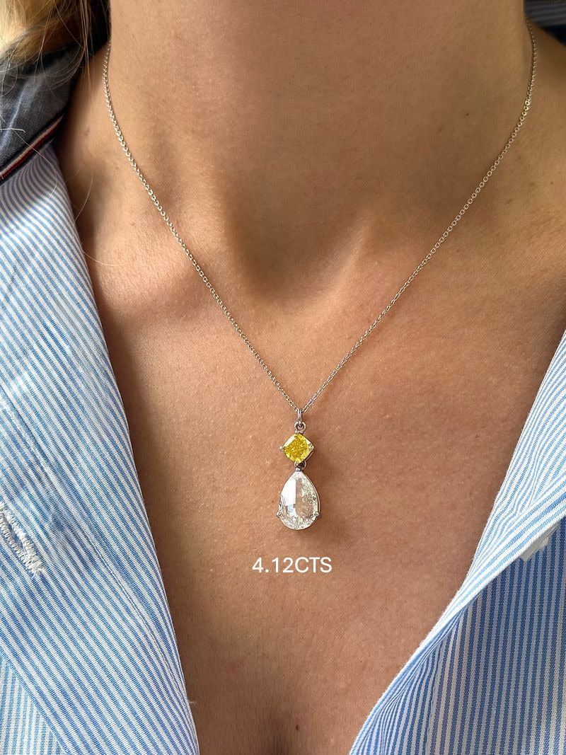 Lab-Grown Yellow & White Diamond Drop Pendant, 14k Gold