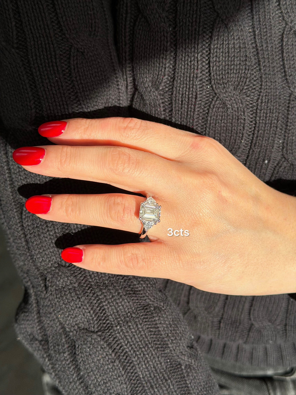 Lab Grown Emerald Diamond Ring With Trillions