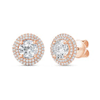 Lab-Grown Round Diamond Double Halo Earrings, 14K Gold