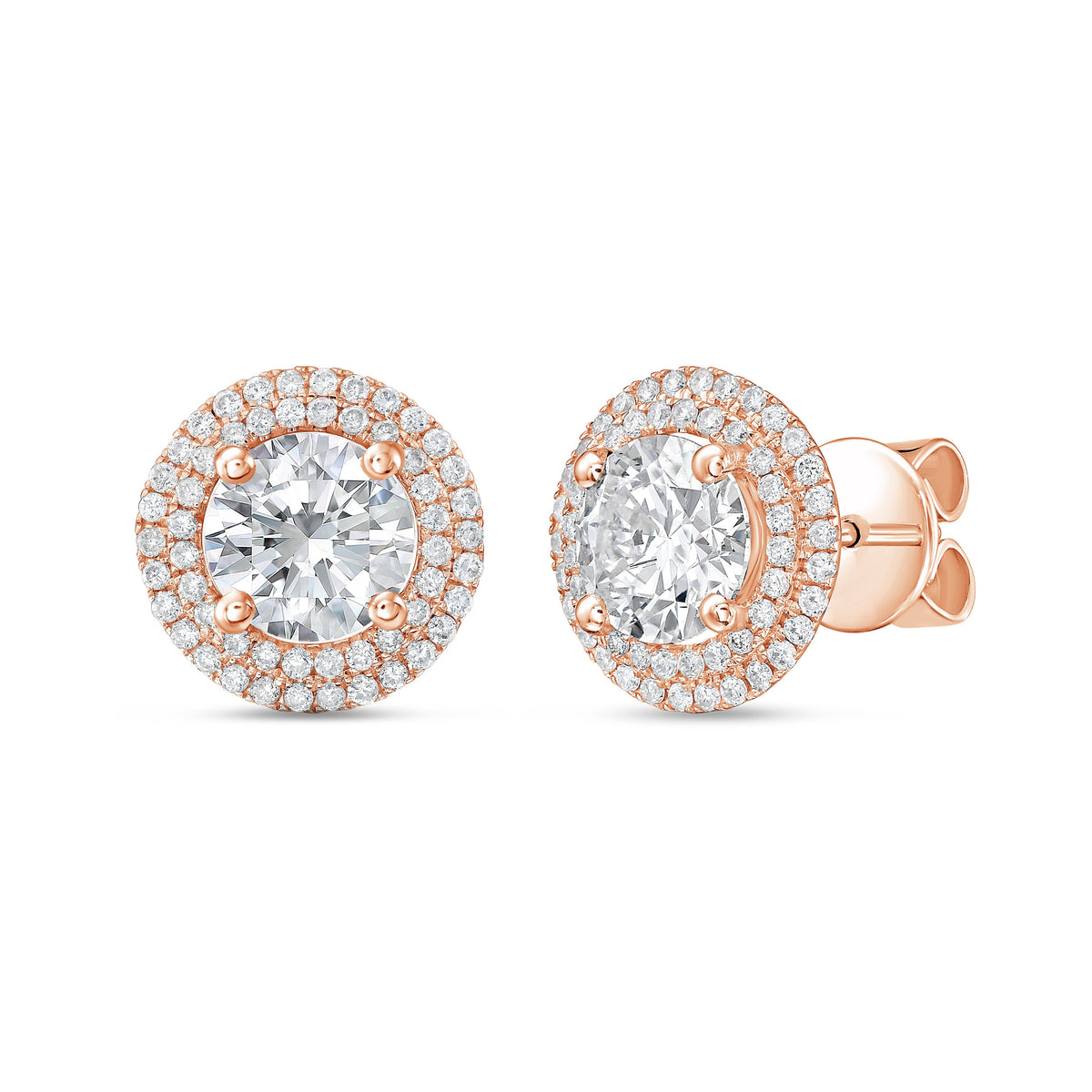 Lab-Grown Round Diamond Double Halo Earrings