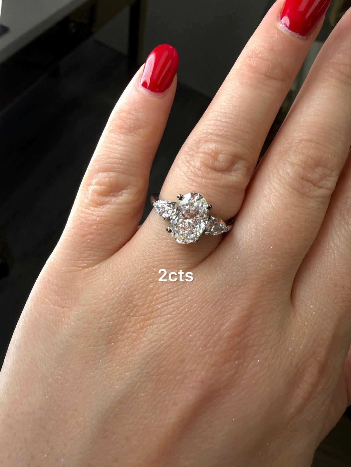 Lab-Grown Oval and Pear Three-Stone Engagement Ring