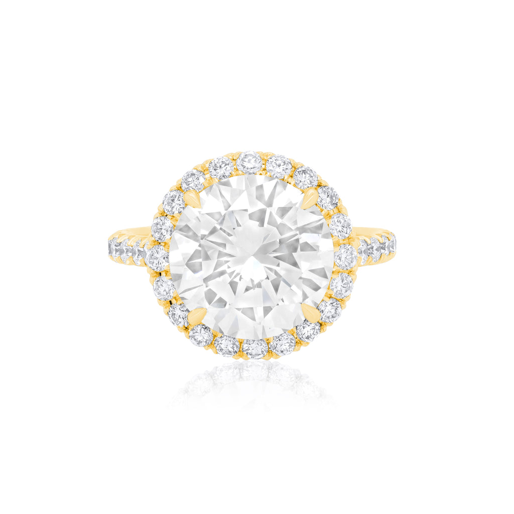 Lab-Grown Round Diamond Pave Halo Ring, 18K Gold