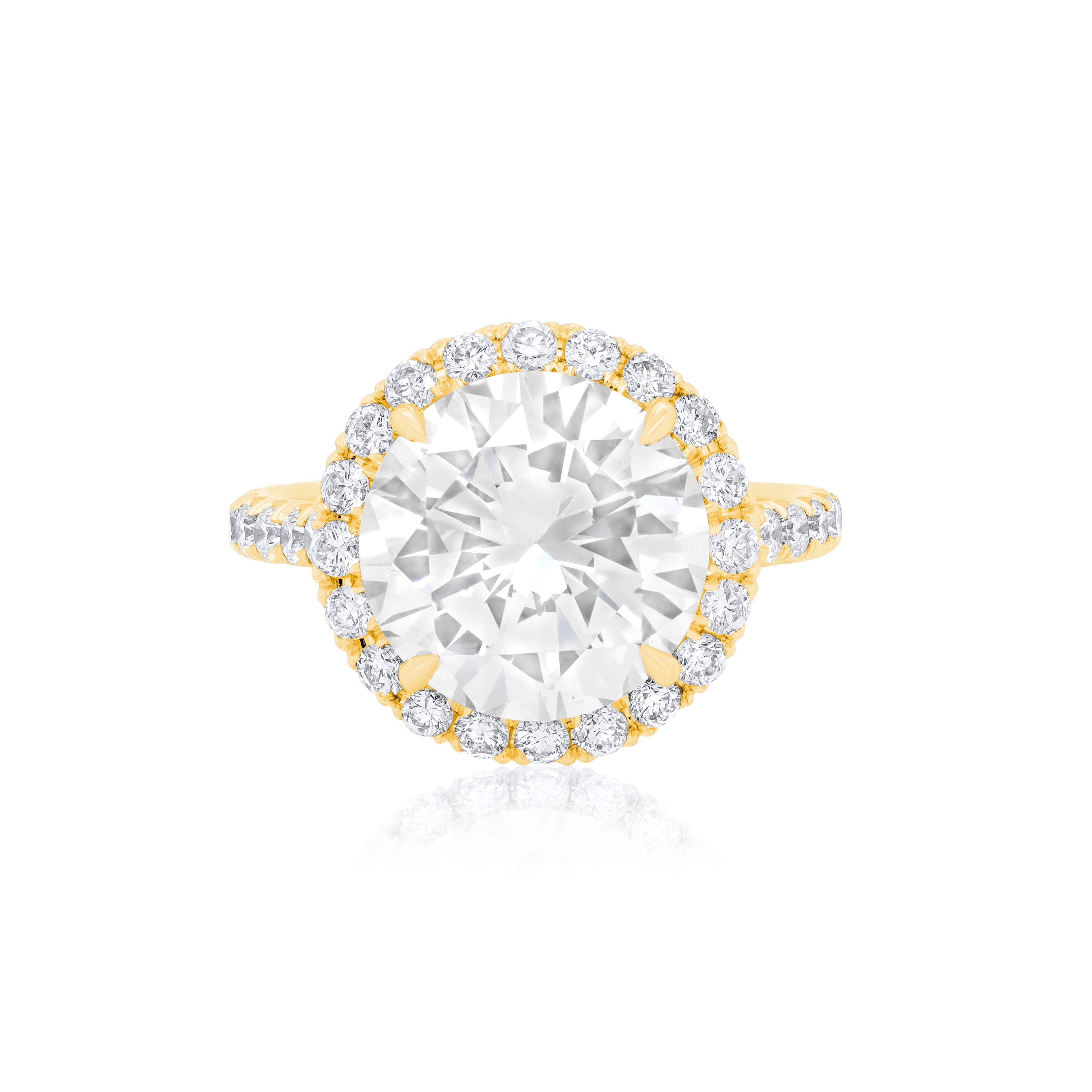 Lab-Grown Round Diamond Pave Halo Ring, 18K Gold