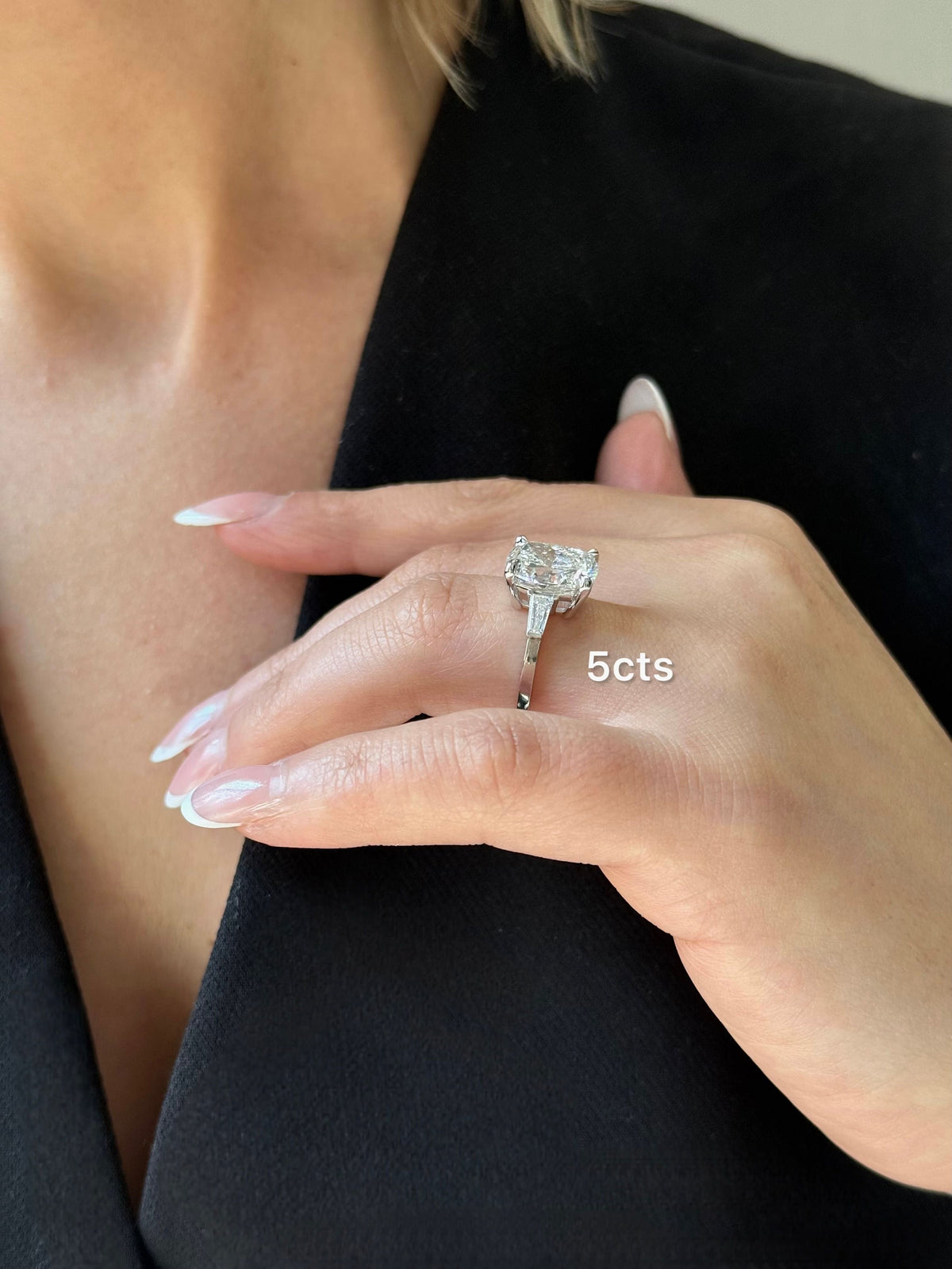 Lab-Grown Cushion Diamond Ring with Baguettes