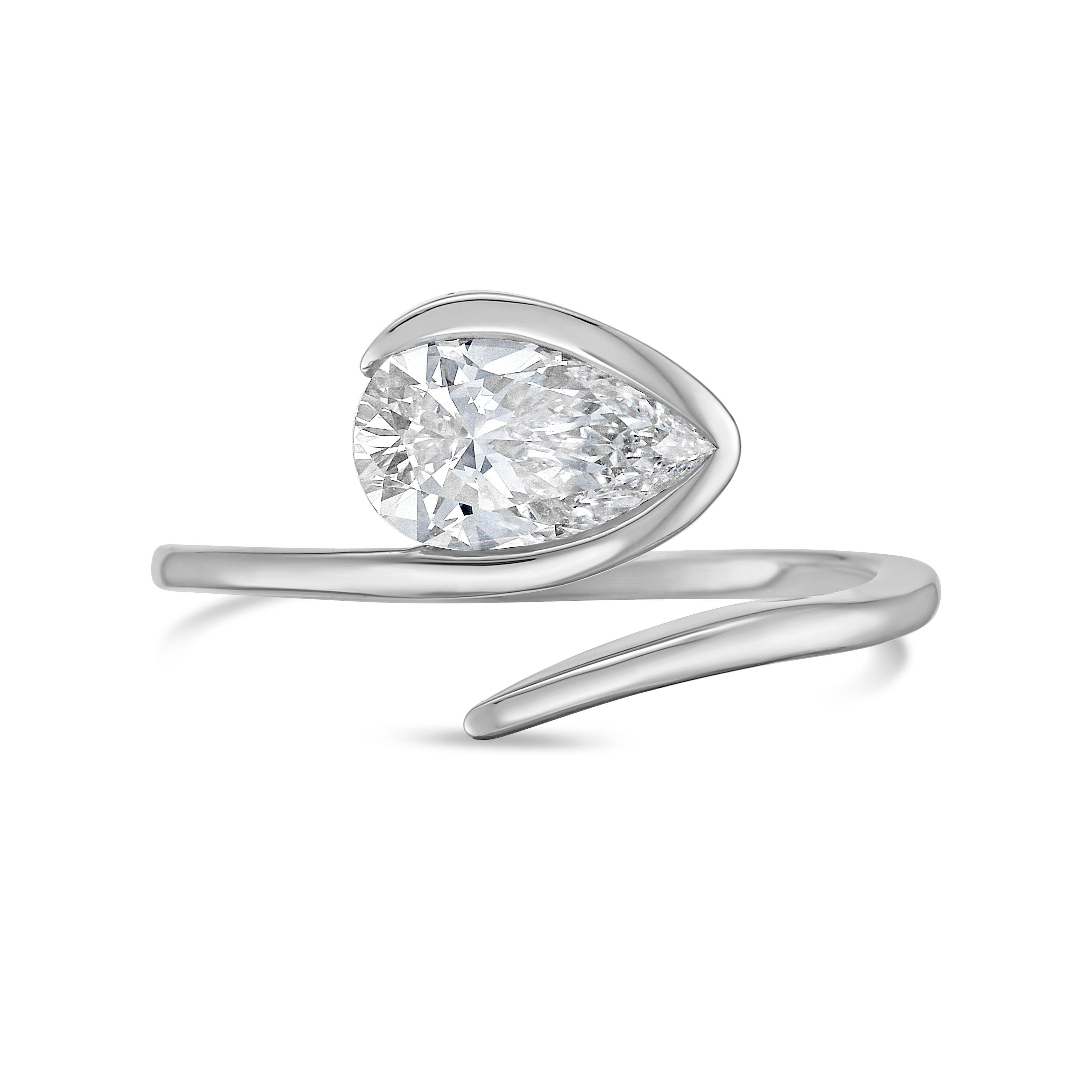 Lab-Grown Pear Bypass And Open Band Ring, 14K Gold
