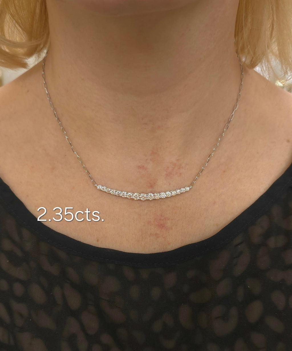 Lab Grown Pink Diamond Graduated Curved Bar Necklace