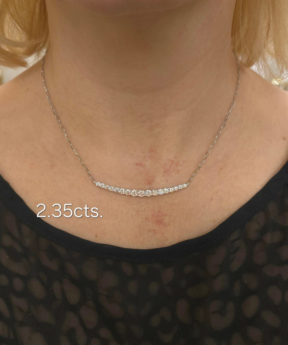 Lab Grown Pink Diamond Graduated Curved Bar Necklace