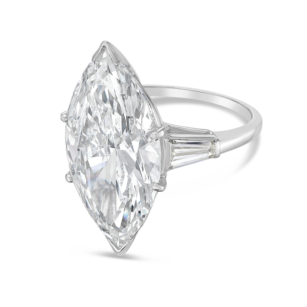 Lab-Grown Marquise Diamond Ring with Baguettes, 18K Gold