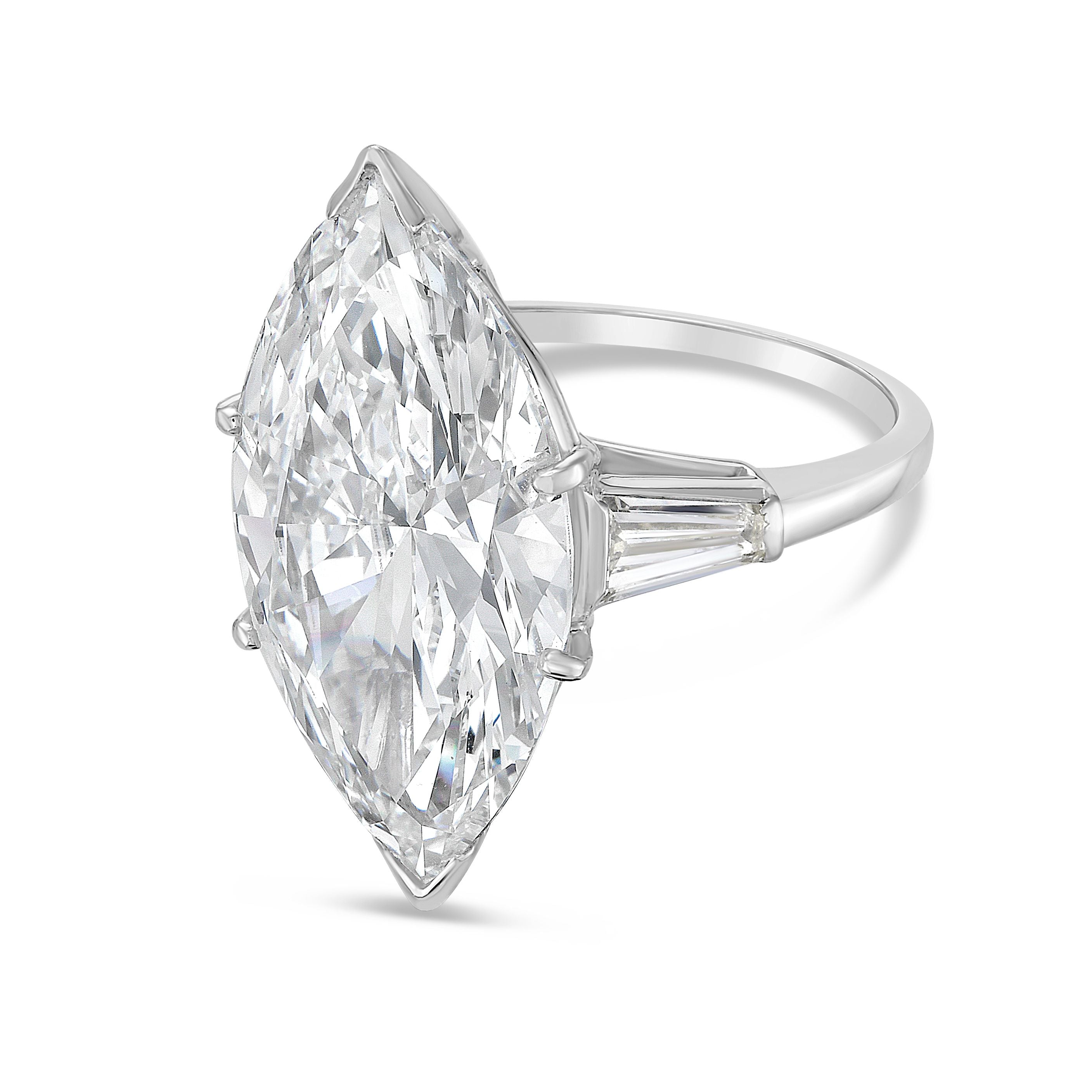 Lab-Grown Marquise Diamond Ring with Baguettes, 18K Gold