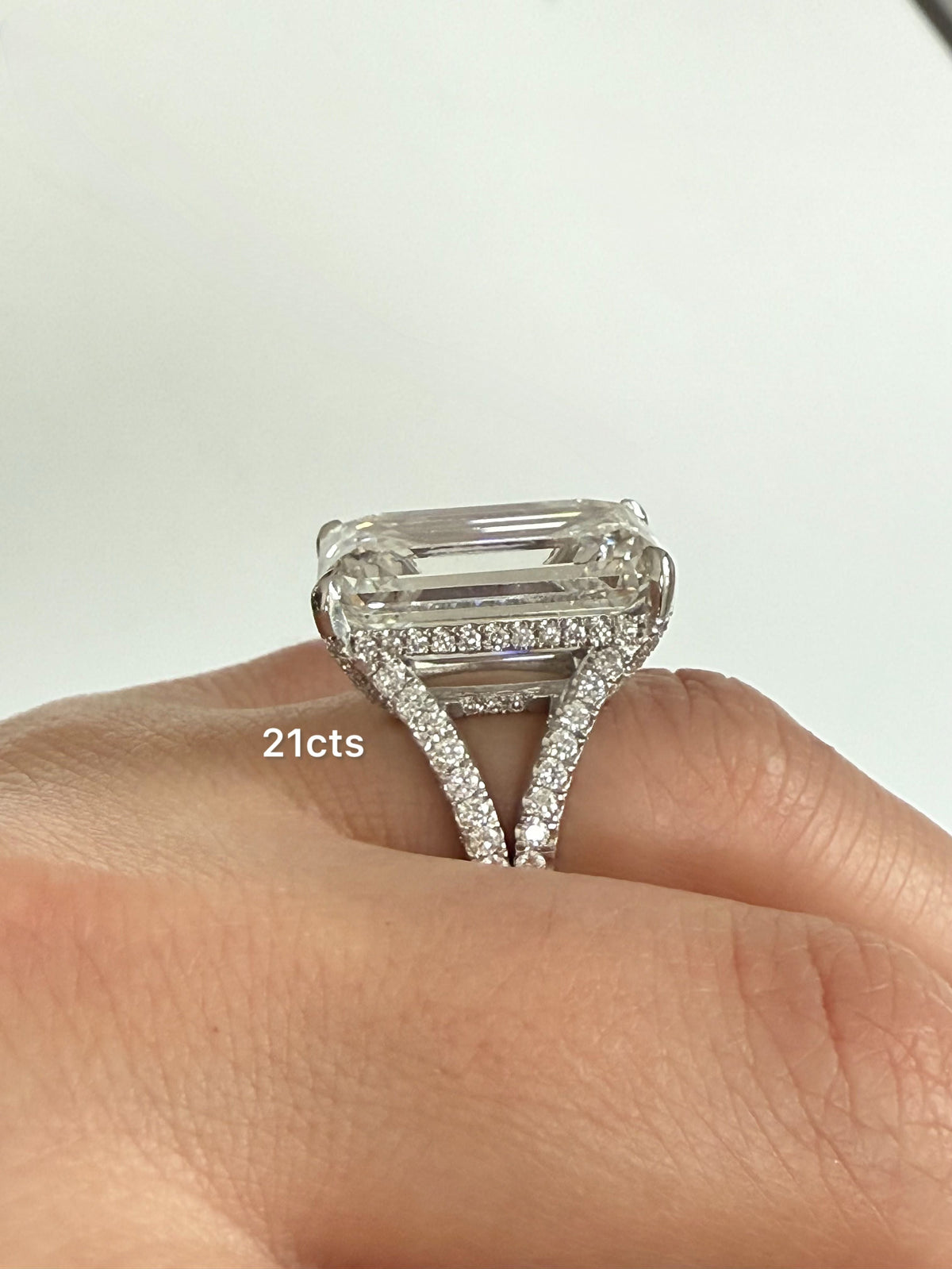 Lab-Grown Emerald Cut Split Shank Engagement Ring